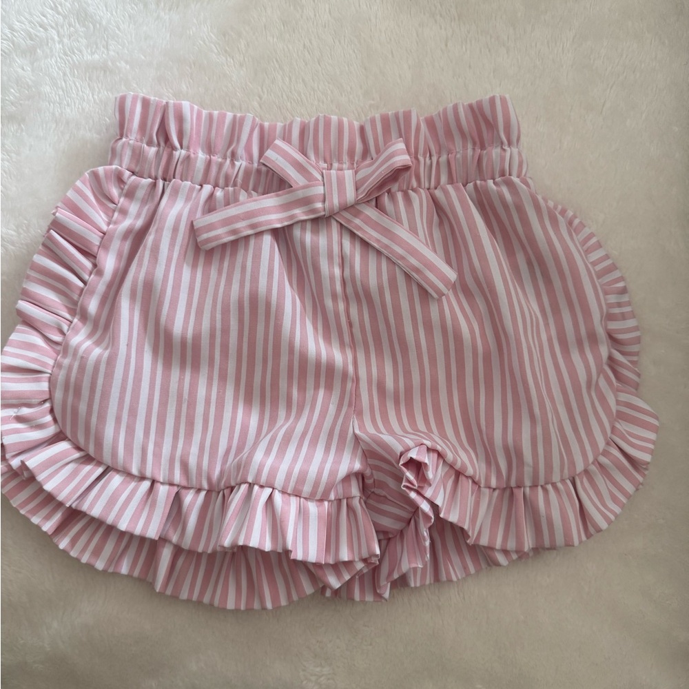 Pink Striped Ruffle Shorts